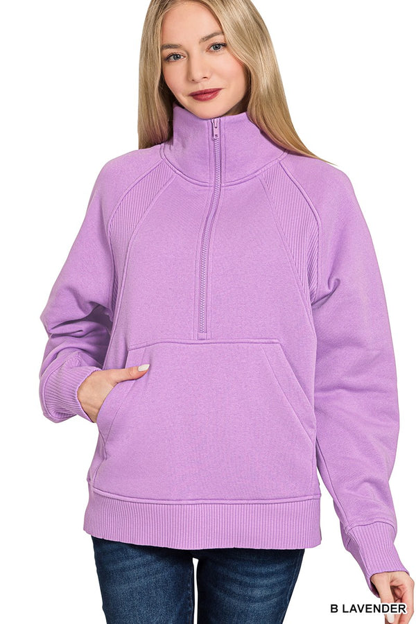 Fleece Half Zip Pullover with Front Pocket