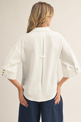 Off White Pleat Back Detail Button Front Top