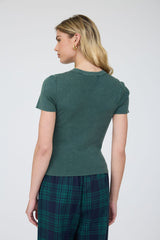 Washed Ribbed Knit Short Sleeve Top
