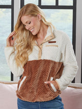 White & Brown with Buttons Fleece Pullover