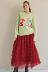 Ruby Tired Ruffle Mesh Maxi Skirt