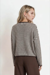Stripe Raw Edge Drop Shoulder  Knit Cardigan