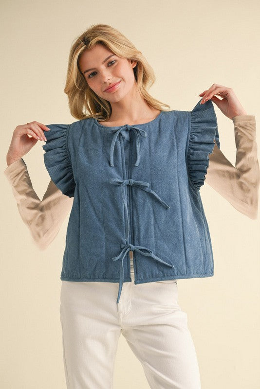 Denim Quilted Bow Tie Vest