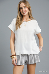 White Scallop Hem Linen Top