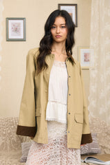 Khaki Corduroy Trim Barn Jacket