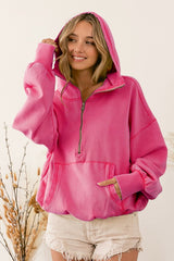 Elastic Hem Half Zip Hoodie