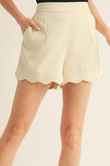 Bone Solid Scallop Hem Shorts