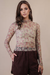 Beige Floral Lace Knit Top