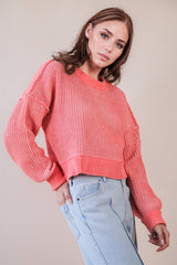 Coral Two Tone Striped Sweater Top
