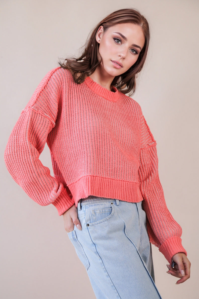 Coral Two Tone Striped Sweater Top