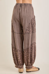 Brown Mineral Washed Leopard Balloon Lounge Pants