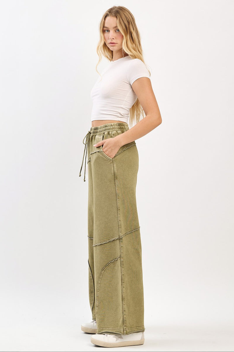 Olive Terry Knit Mineral Wash Pants