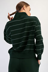 Stripe Quarter Zip Mock Neck Pullover