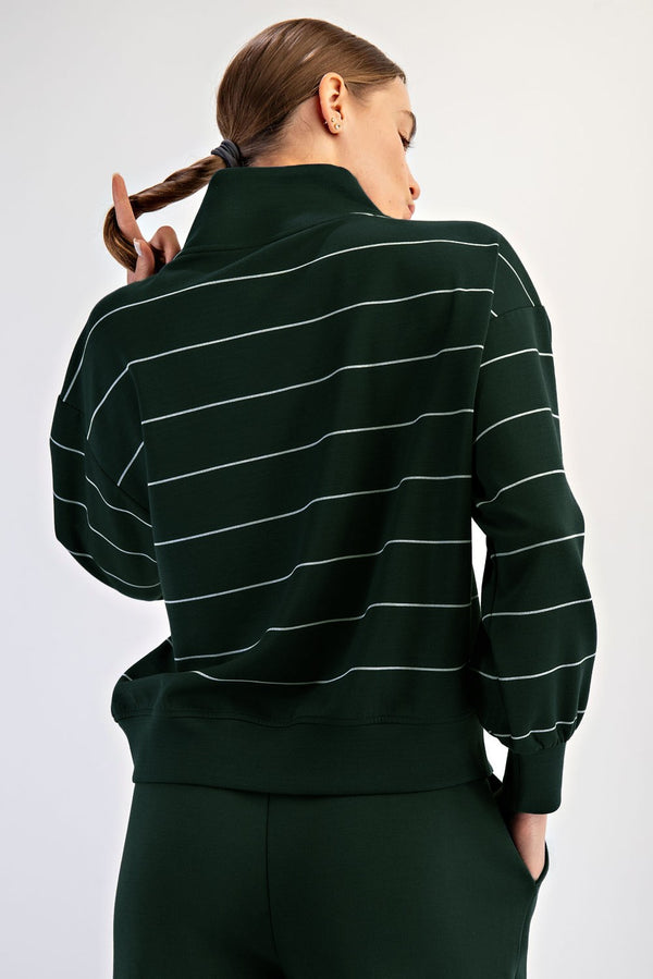 Stripe Quarter Zip Mock Neck Pullover