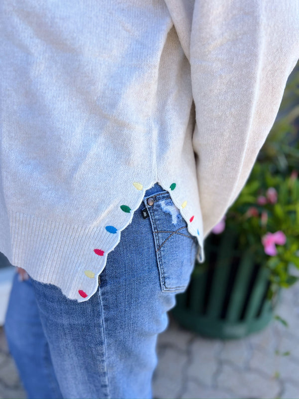 Cream Peace and Joy Sweater With Detail Side Slit