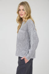 Textured Long Sleeve Top with Pocket