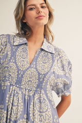 Geo Floral Periwinkle Midi Dress