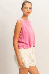 Pink Washed Button Back Sleeveless Top