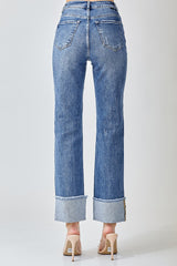 Myla High Rise Straight Cuffed Relaxed Jeans