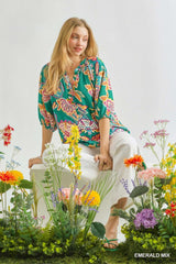 Paisley Print V Neck Top