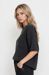 Charcoal Short Sleeve Knit Sweater