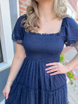 Tulle Layered Midi Dress With Short Sleeves