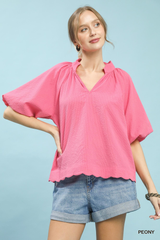 Bubble Sleeve Seersucker Top
