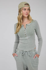 Ribbed Henley Long Sleeve Shirt