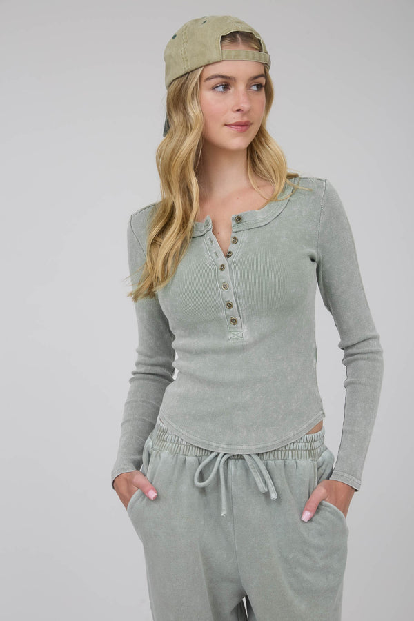 Ribbed Henley Long Sleeve Shirt