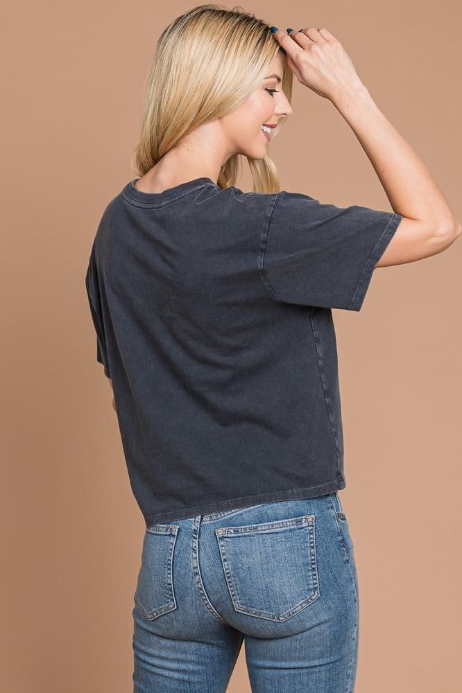 Black Cropped World Tour Rock N Roll Graphic Tee