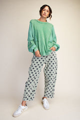 Dusty Sage Dot Print Mineral Washed Pants
