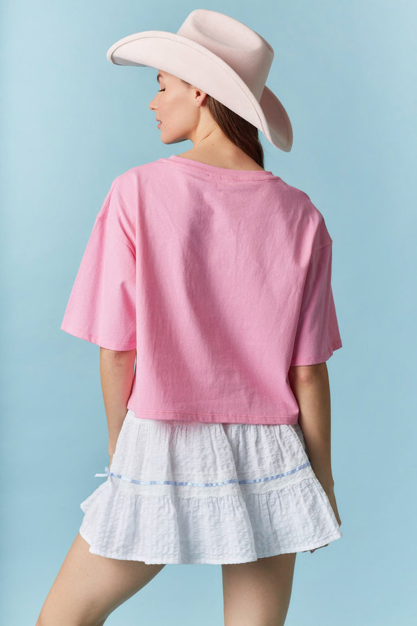 Pink USA Patchwork Cropped Tee