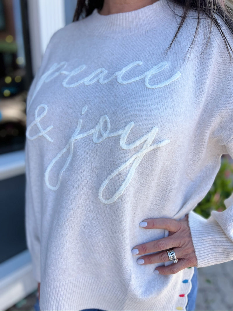 Cream Peace and Joy Sweater With Detail Side Slit