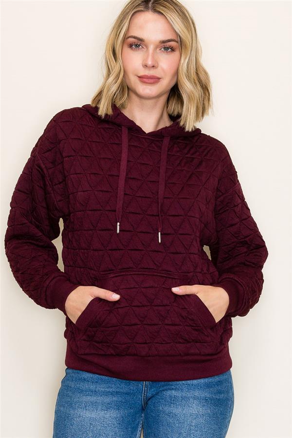 Maroon Quilted Hooded Top