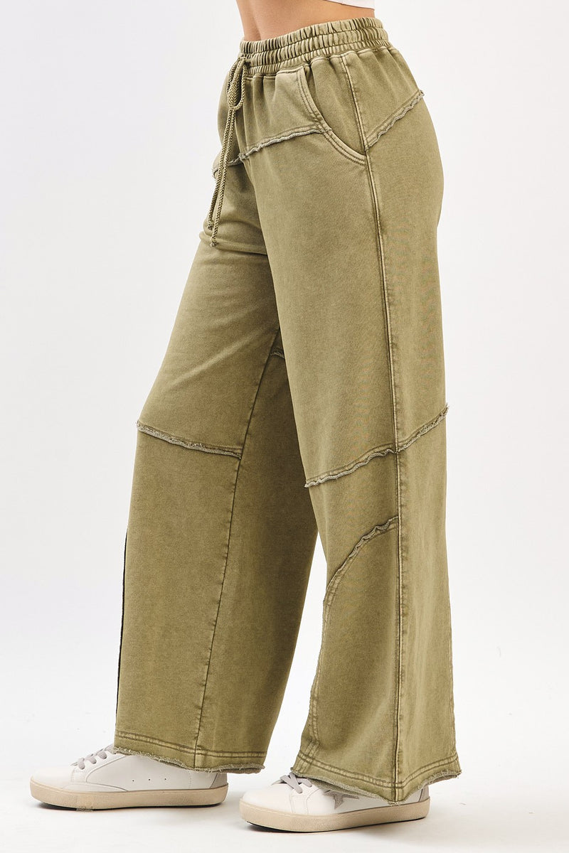 Olive Terry Knit Mineral Wash Pants