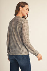Sage Merrow Edge Polka Dot Mesh Top