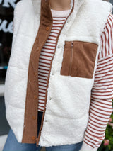 Ivory Camel Polar Collar Zip Up with Corduroy Trim