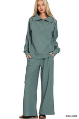 Ribbed Half Zip Pullover and Pant Set