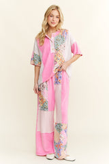 Pink Mineral Washed Floral Lounge Top