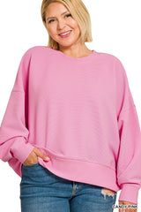 Curvy Ribbed Balloon Sleeve Pullover