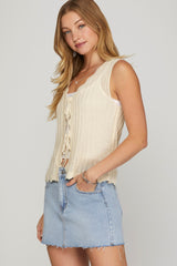 Scallop Front Tie Sweater Vest