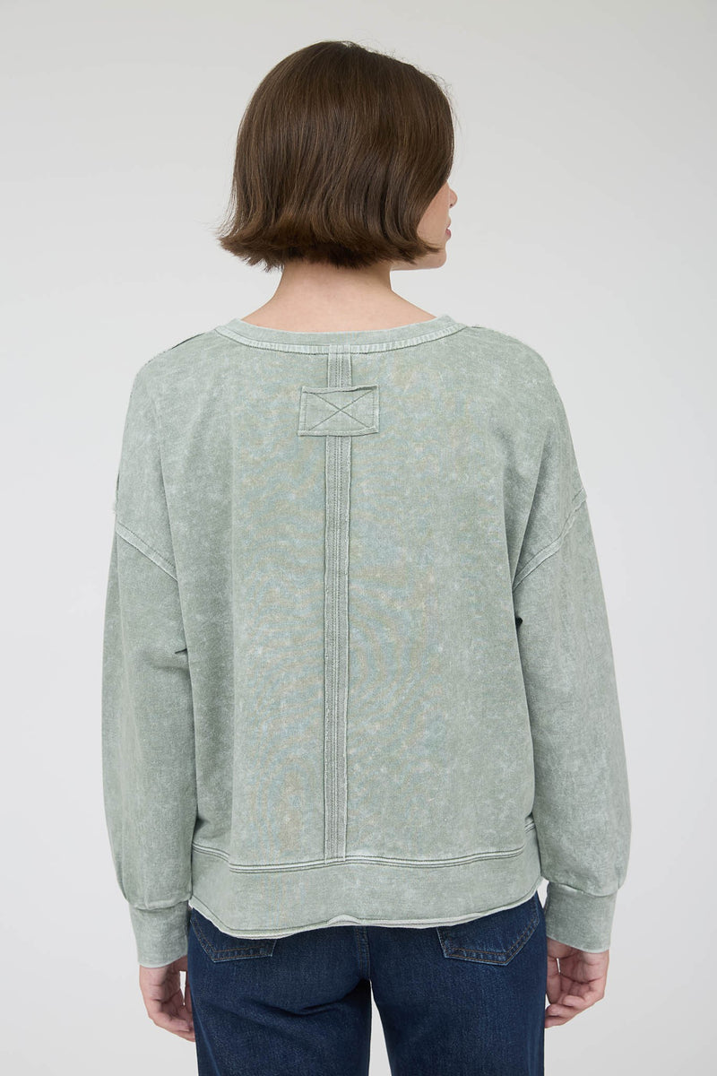 Washed Exposed Seam Long Sleeve Top