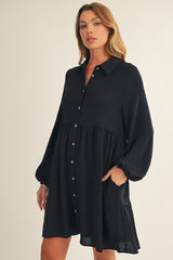 Black Tiered Button Down Dress