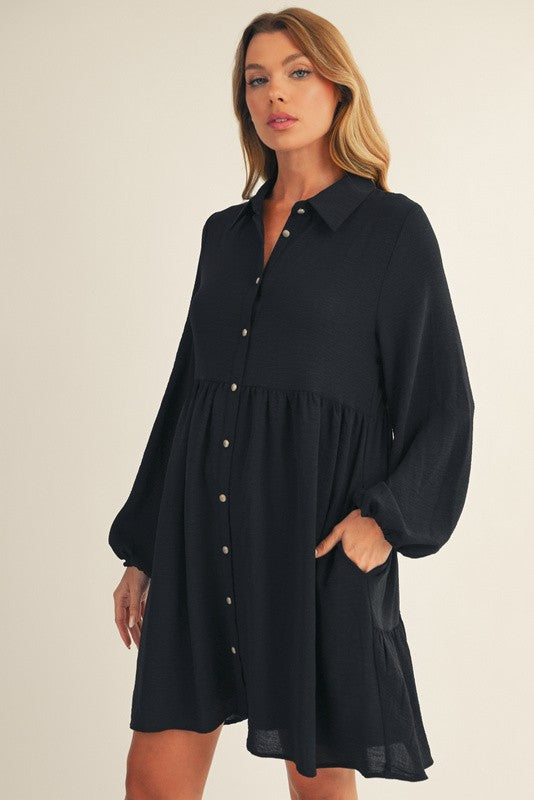 Black Tiered Button Down Dress