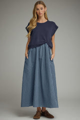 Blue Gingham Dress with Navy Sweater