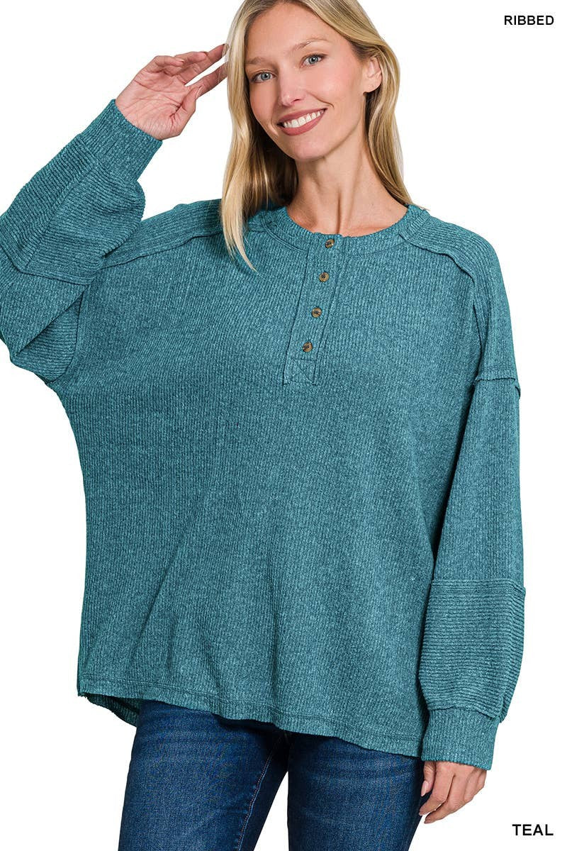 Exposed Seam Henley Sweater