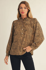 Leopard Long Sleeve Shirt With Ruffle Detail