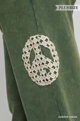 Curvy Hunter Green Peace Sign Embellished Cropped Pants