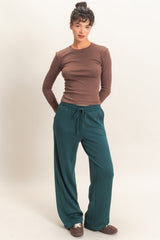 Green Elastic Waist Straight Leg Pants
