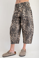 Leopard Print Cropped Barrel Pants